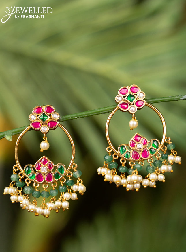 Antique earrings with kemp jadau kundan & cz stones and pearl & mint green beads hangings