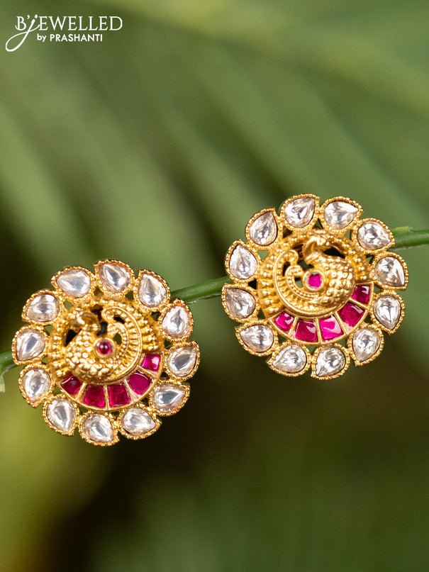 Antique earrings peacock design with pink jadau kundan stones
