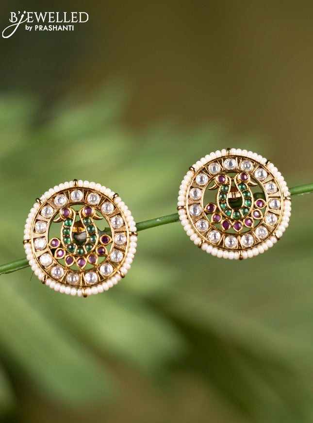 Antique earrings peacock design with kemp and kundan stones