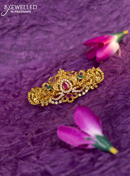 Antique hair clip medium size peacock design with kemp and cz stones