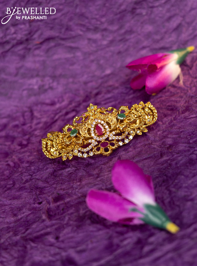 Antique hair clip medium size peacock design with kemp and cz stones