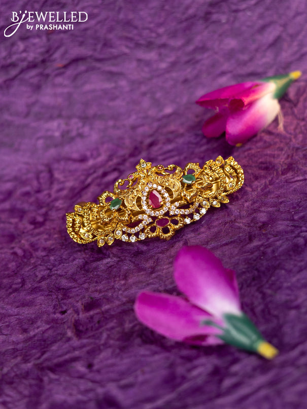 Antique hair clip medium size peacock design with kemp and cz stones