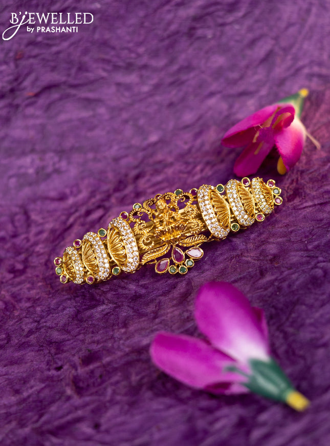 Antique hair clip medium size lakshmi design with kemp and cz stones