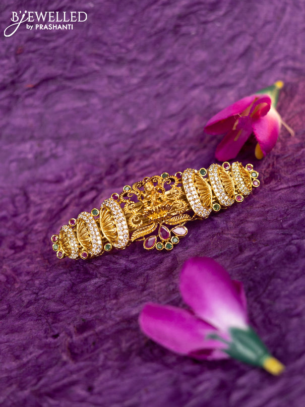 Antique hair clip medium size lakshmi design with kemp and cz stones