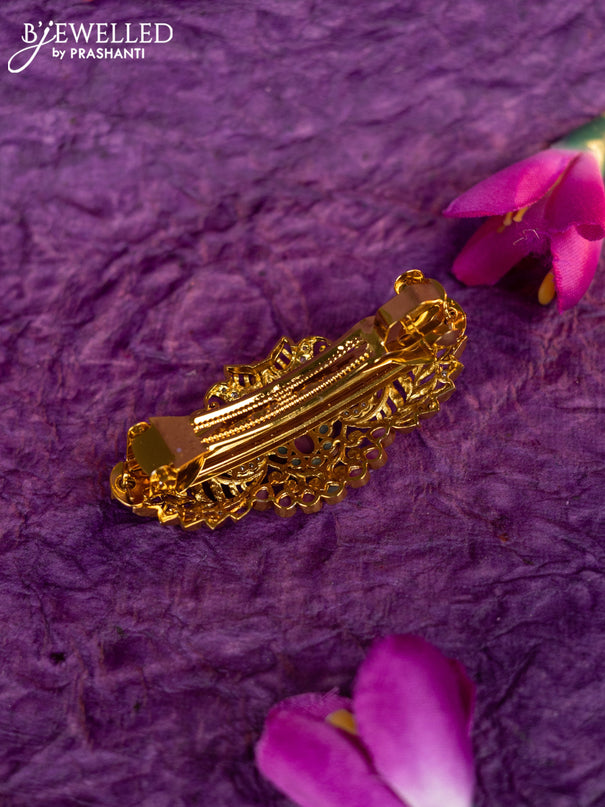 Antique hair clip medium size peacock design with kemp and cz stones