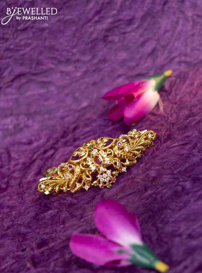Antique hair clip medium size peacock design with kemp and cz stones