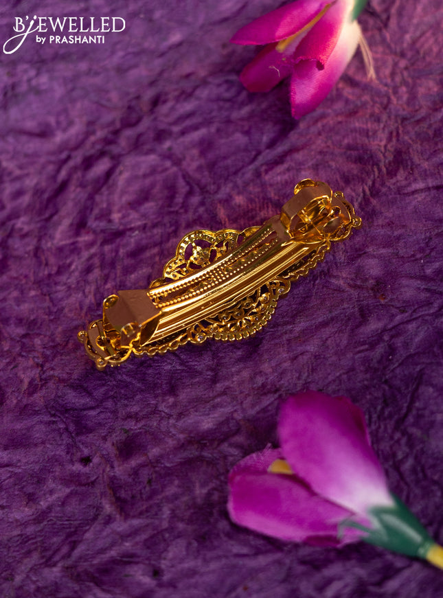 Antique hair clip medium size peacock design with kemp and cz stones