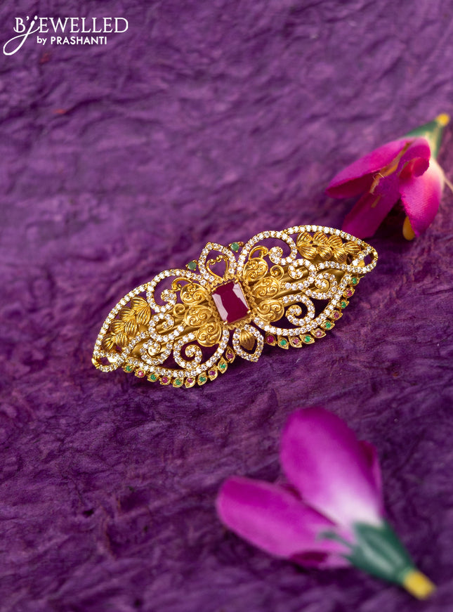 Antique hair clip medium size with kemp and cz stones