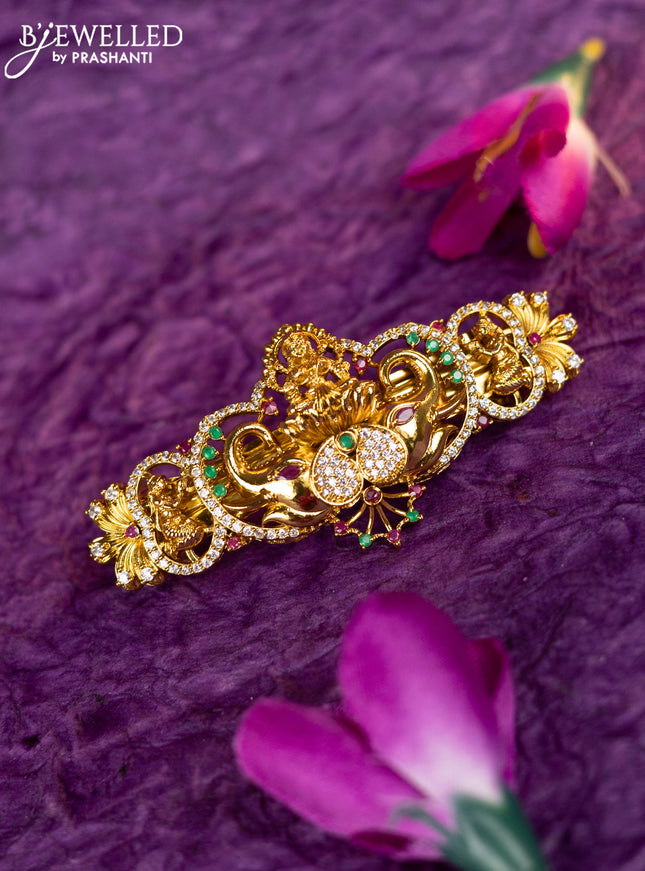 Antique hair clip medium size lakshmi design with kemp and cz stones