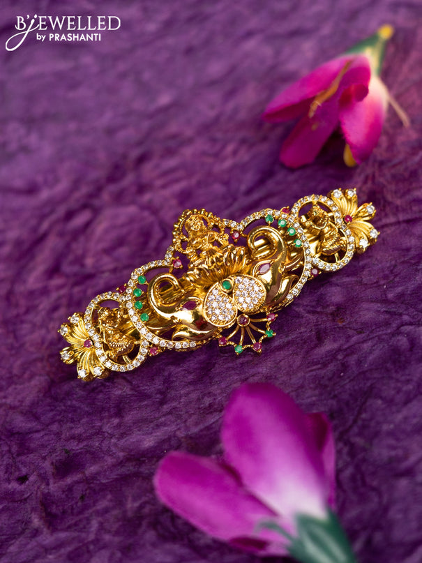 Antique hair clip medium size lakshmi design with kemp and cz stones