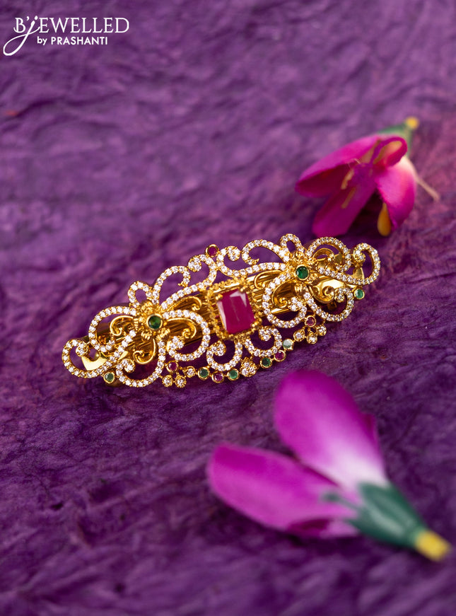 Antique hair clip medium size with kemp and cz stones
