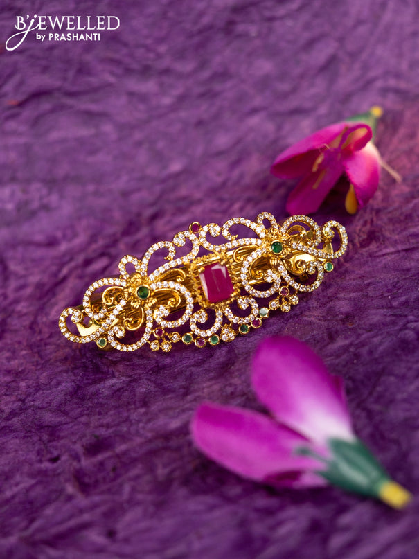 Antique hair clip medium size with kemp and cz stones