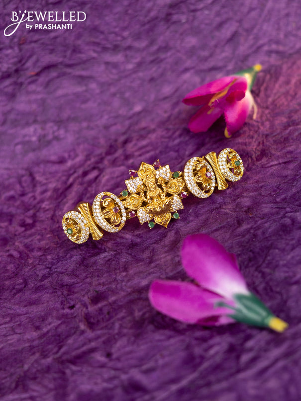 Antique hair clip medium size lakshmi design with kemp and cz stones
