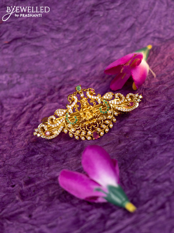 Antique hair clip medium size lakshmi design with kemp and cz stones