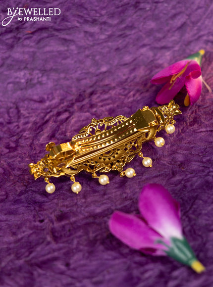 Antique hair clip medium size with kemp & cz stones and pearl hangings