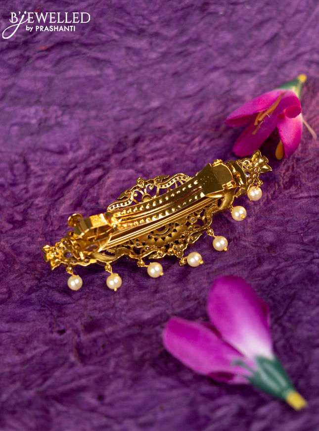 Antique hair clip medium size with kemp & cz stones and pearl hangings