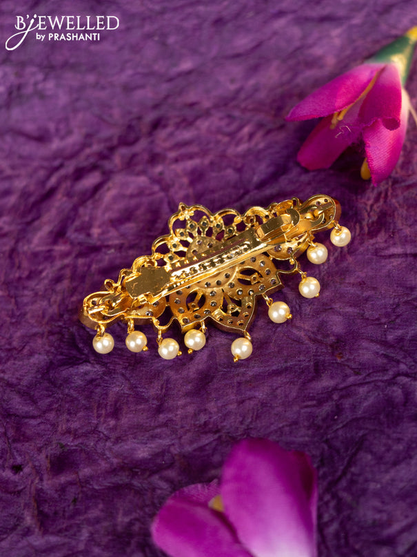 Antique hair clip medium size peacock design with kemp & cz stones and pearl hangings