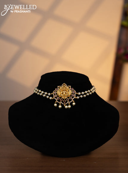 Pearl choker lakshmi pendant with kemp & cz stones and pearl hangings