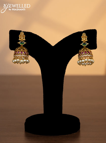 Pearl choker lakshmi pendant with kemp & cz stones and pearl hangings