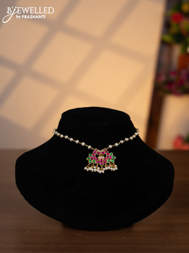 Pearl choker with kemp jadau kundan stones and pearl hangings without earrings