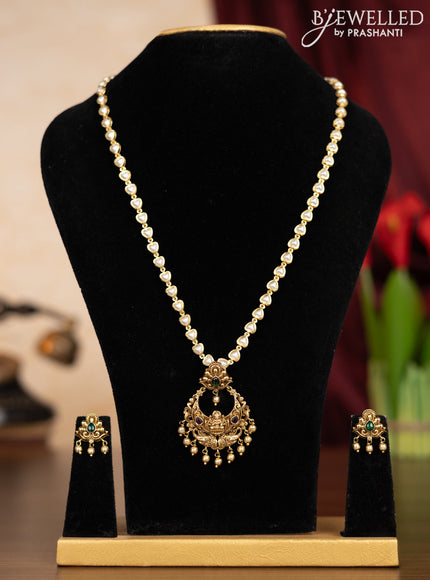 Pearl haaram lakshmi pendant with kemp stones and golden beads hangings