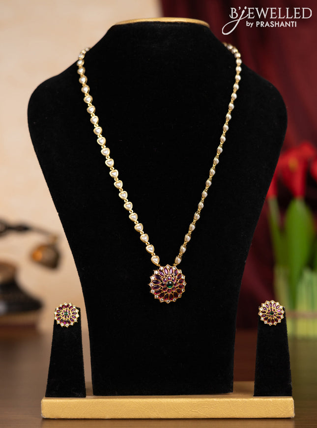 Pearl haaram with kemp and cz stones
