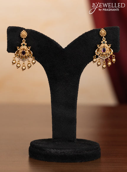 Pearl haaram with kemp & cz stones and golden beads hangings