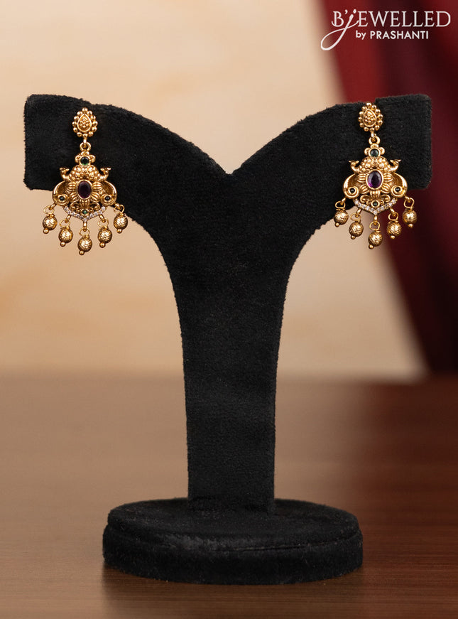Pearl haaram with kemp & cz stones and golden beads hangings