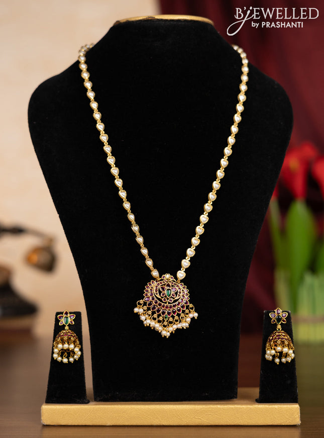 Pearl haaram with kemp stones and pearl hangings