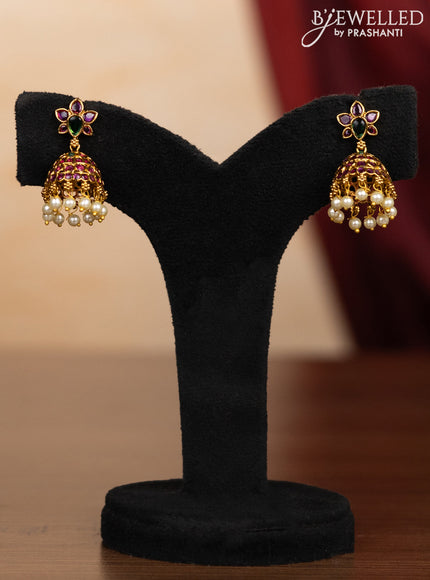 Pearl haaram with kemp stones and pearl hangings