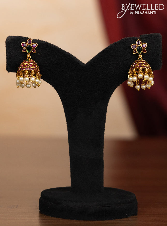 Pearl haaram with kemp stones and pearl hangings