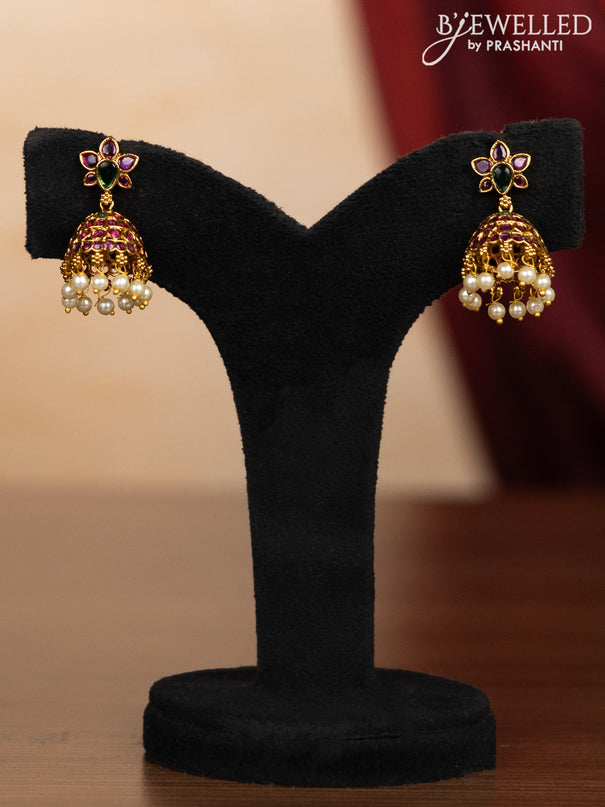 Pearl haaram with kemp stones and pearl hangings