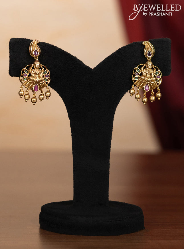 Pearl double layer haaram with kemp & cz stones and golden beads hangings