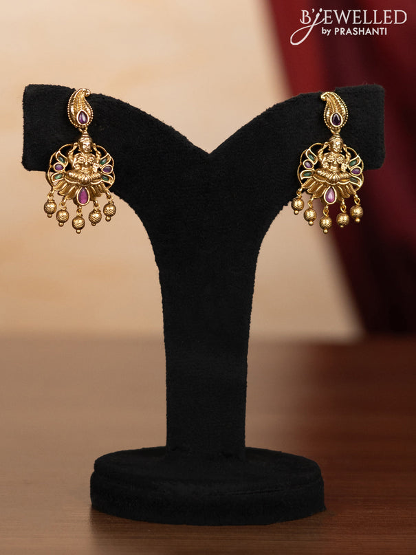 Pearl double layer haaram with kemp & cz stones and golden beads hangings