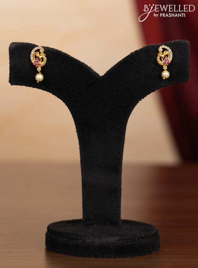 Pearl double layer haaram lakshmi pendant with kemp & cz stones and pearl hangings