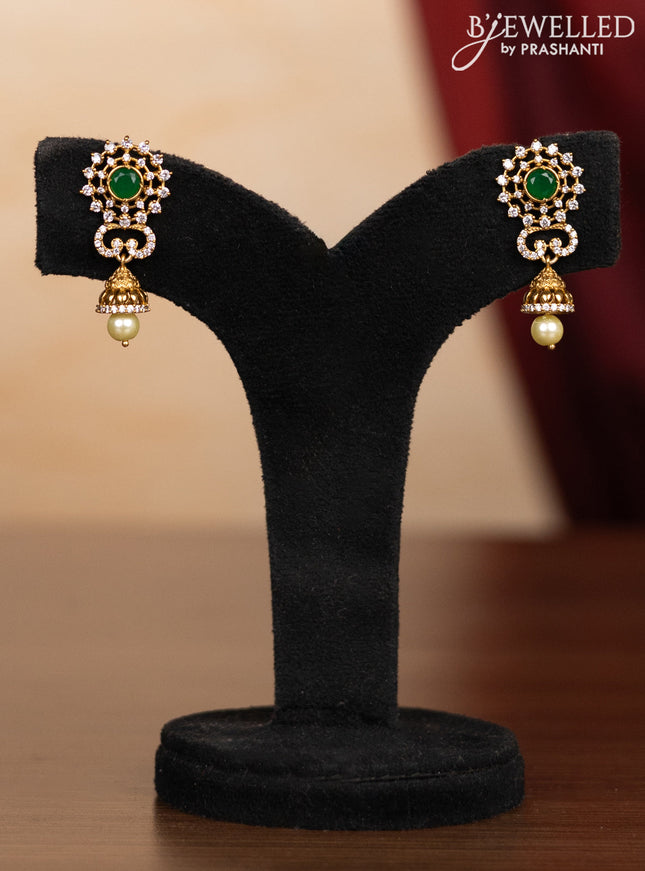 Pearl double layer haaram with kemp & cz stones and pearl hanging