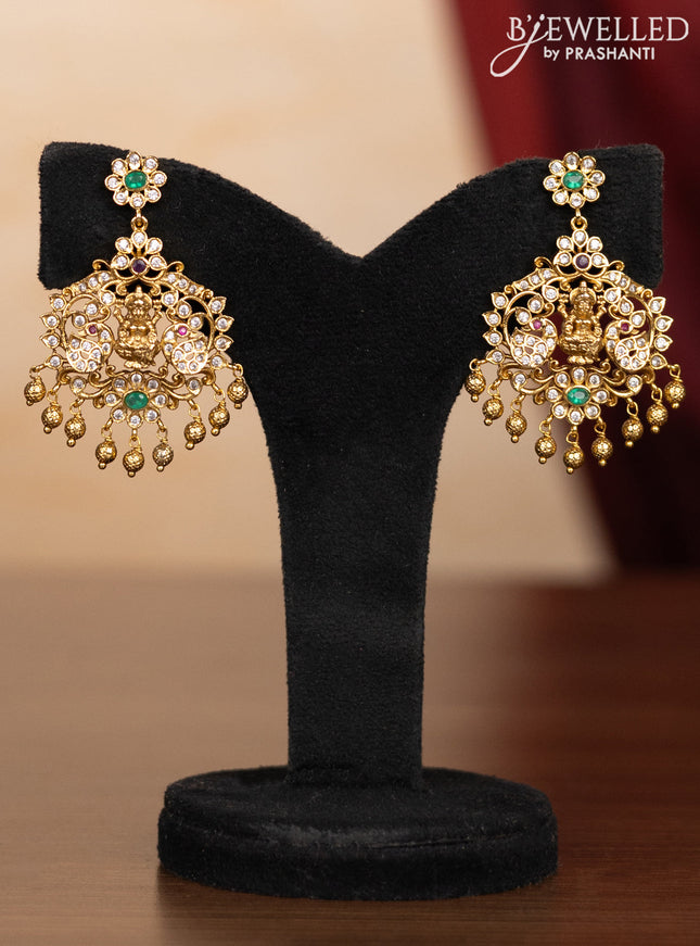 Pearl double layer haaram lakshmi design with kemp & cz stones and pearl hangings