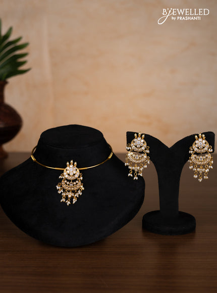 Antique ring type choker chandbali design with cz stones and pearl hangings
