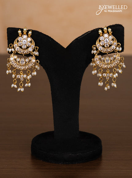 Antique ring type choker chandbali design with cz stones and pearl hangings