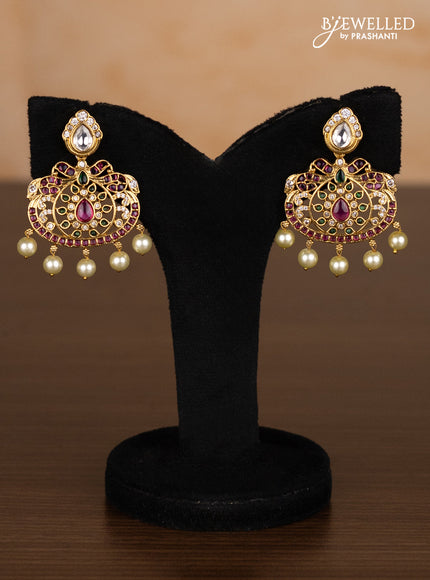 Antique ring type choker with kemp & kundan cz stones and pearl hangings