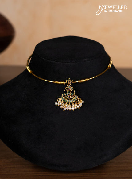 Antique ring type choker with kemp stones and pearl hangings