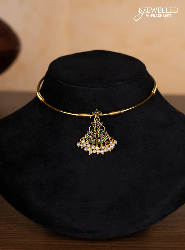 Antique ring type choker with kemp stones and pearl hangings