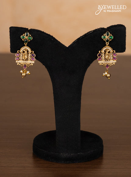Antique ring type choker lakshmi pendant with kemp & cz stones and pearl & golden beads hangings