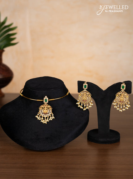 Antique ring type choker lakshmi design with kemp & cz stones and pearl hangings