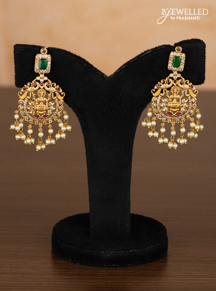 Antique ring type choker lakshmi design with kemp & cz stones and pearl hangings