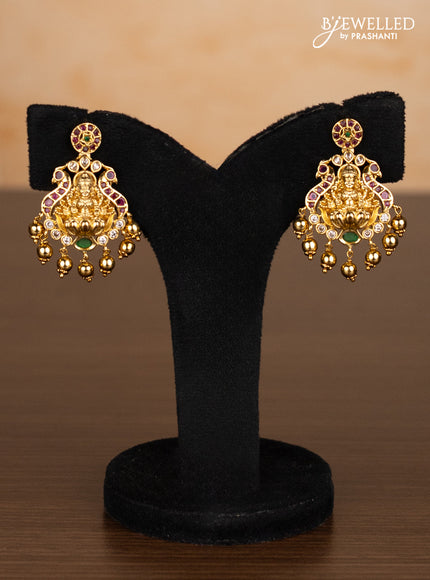 Antique ring type choker lakshmi pendant with kemp & cz stones and golden beads hangings