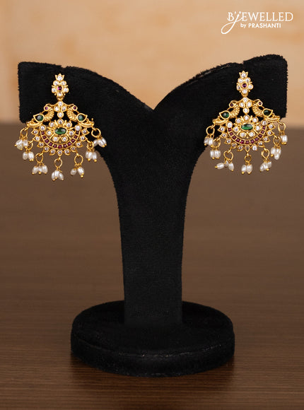 Antique ring type choker peacock design with kemp & cz stones and pearl hangings