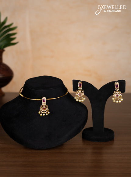 Antique ring type choker with ruby & cz stones and pearl hangings