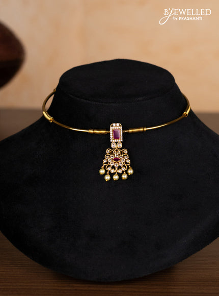 Antique ring type choker with ruby & cz stones and pearl hangings