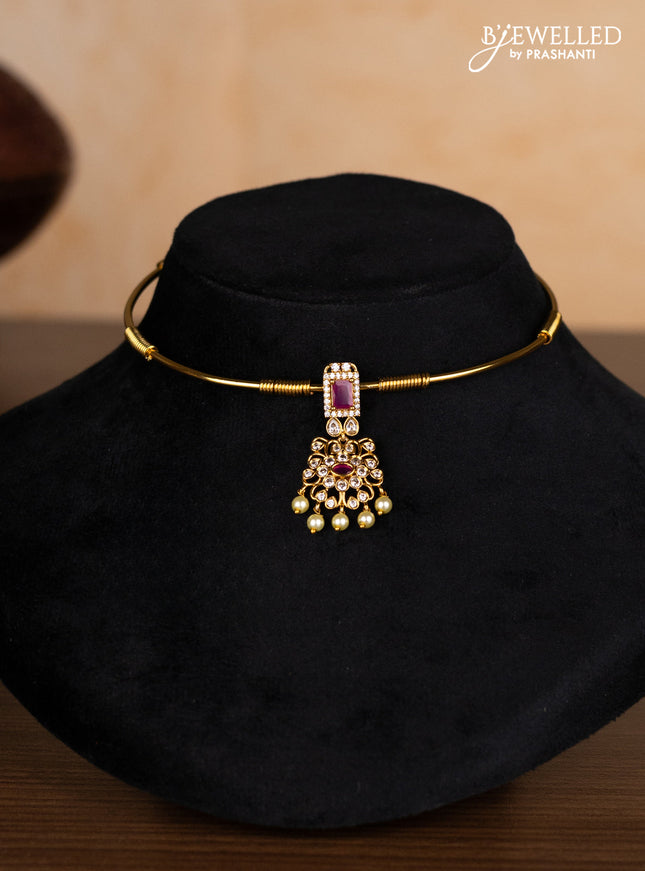 Antique ring type choker with ruby & cz stones and pearl hangings